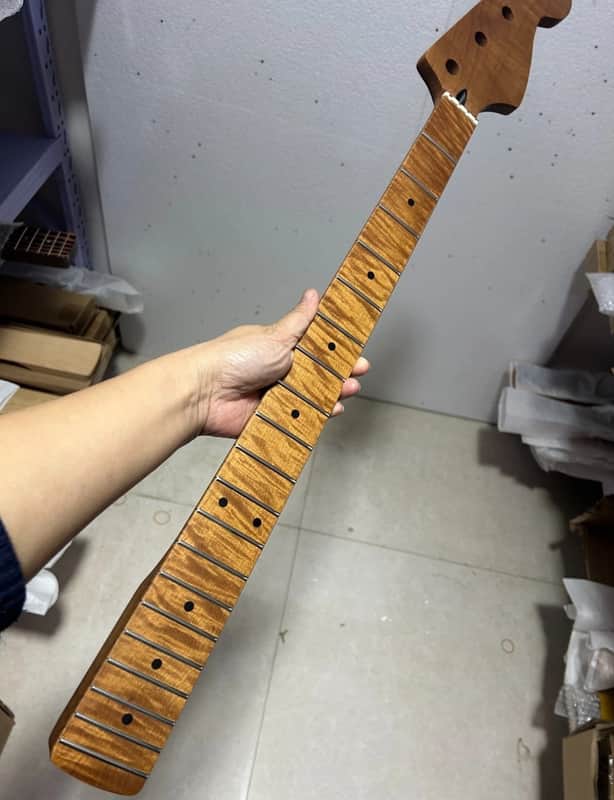 Roasted Flame Maple 30inch short scale J Bass Guitar Neck part 20 Fret 4 string image 1