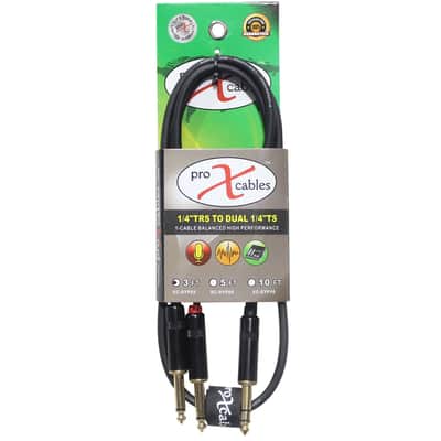 ProX XC-SYP03 3' 1/4" TRS-M Stereo to Dual 1/4" TS-M Unbalanced High Performance Audio Y Cable image 1