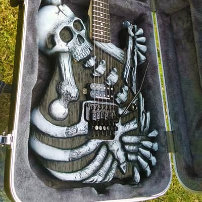 Hand carved Hembry Skull and Bones guitar for George Lynch mom, ESP, J Frog fans image 2