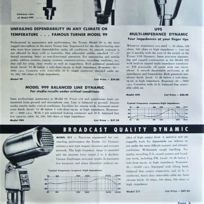 Vintage 1950's Turner 999 / U9S / 99 dynamic microphone w desk stand display image 2