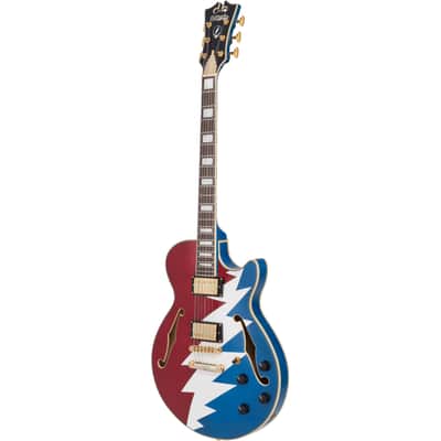 D'Angelico Grateful Dead Premier SS Semi-hollowbody Electric Guitar - Red, White, and Blue Lightning Bolt image 4