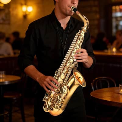 Leo Jaymz Eb Alto Saxophone - One-Piece Body or Neck Construction, H68 Brass, with Thickened Travel Bag - Gold image 7
