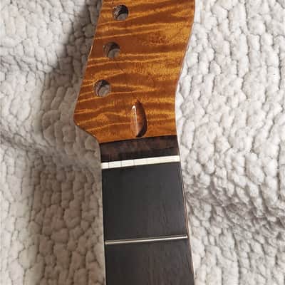 Spectacular USA made,Roasted flame maple neck,Rosewood FB. Killer flame maple head stock.  No fret tangs. Rounded edges. Made for a Tele body #MRT-40P-" You never felt frets like this. image 6