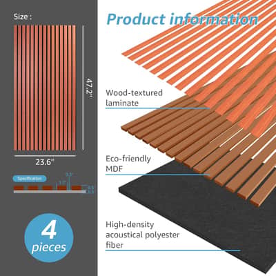 8-Pack Cherry Wood Slat Acoustic Panels – 47.2" x 23.6" Fluted Studio Wall & Ceiling Sound Treatment image 2