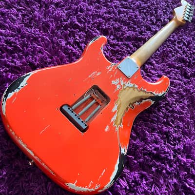 Relic'd Fender Style Stratocaster Fiesta Red Over Sunburst (Unknown Manufacturer) image 5