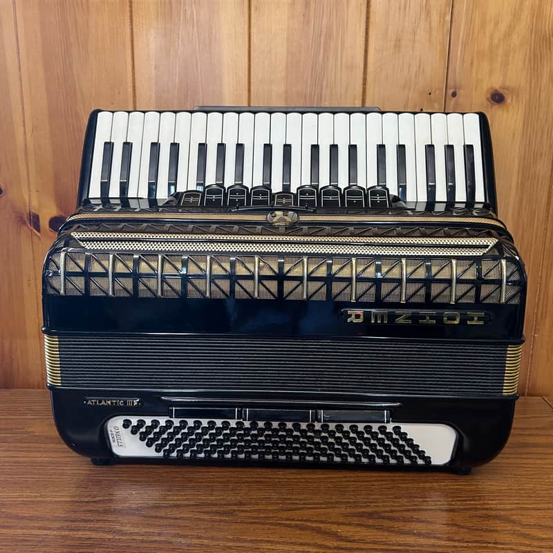 BLACK AND GOLD HOHNER ATLANTIC PIANO ACCORDION LMH WITH GRILL MUTE image 1