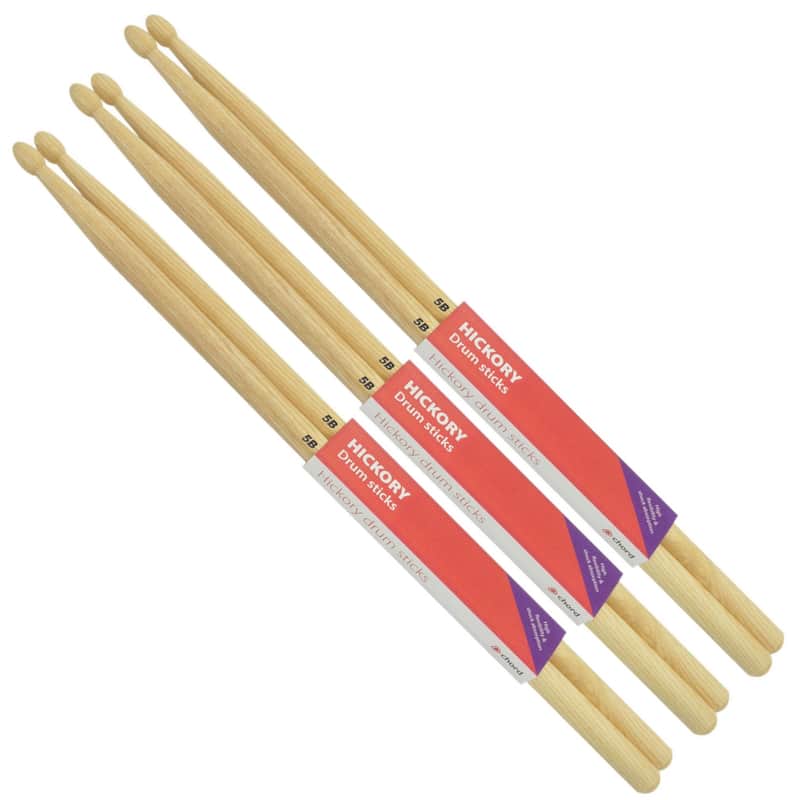 Chord Hickory Drumstick 5B WOOD TIP Bundle of 3 Pairs image 1