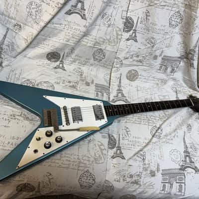 1992 Replica ‘67 Flying V Factory Frost Blue Lacquer Factory Reclaimed 1960’s Wood, 1967 Factory Parts, Wiring, Pat No Pickups Melody Maker Fingerboard Etc image 10