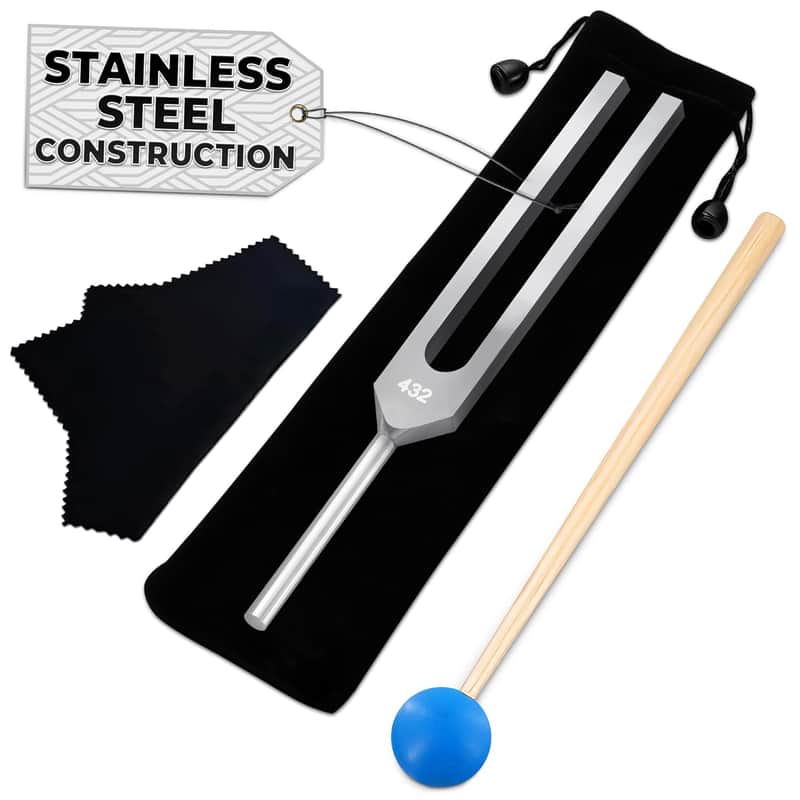 432 Hz Tuning Fork Set for Meditation and Sound Practice — Precision 7.2" Aluminum Alloy with Silicone Reflex Hammer Striker, Cleaning Cloth and Travel Bag — Chakra Tuning Forks Set for Relaxation image 1