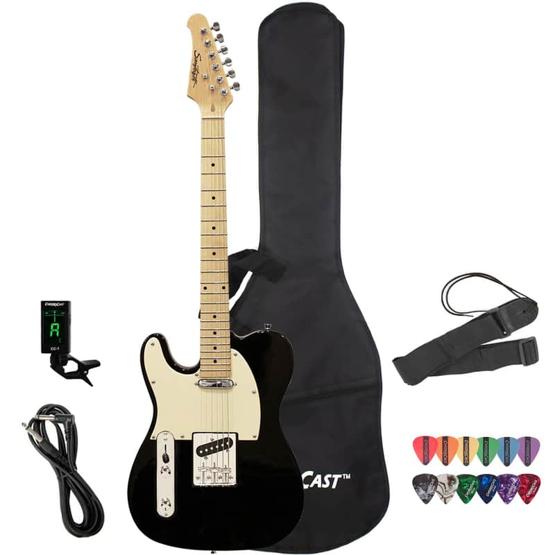 Sawtooth Left-Handed ET Series Black Electric Guitar w/ Aged White Pickguard - Includes: Gig Bag & Accessories image 1