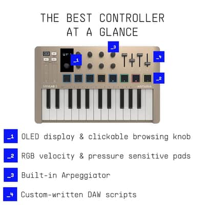 Arturia MiniLab 3 Champagne — 25 Key USB MIDI Keyboard Controller With 8 Multi-Color Drum Pads, 8 Knobs and Music Production Software Included image 6