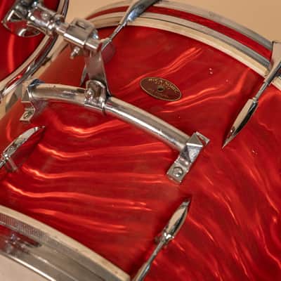 Vintage Mica-Sonic MIJ Red Satin Flame Drum Set image 14