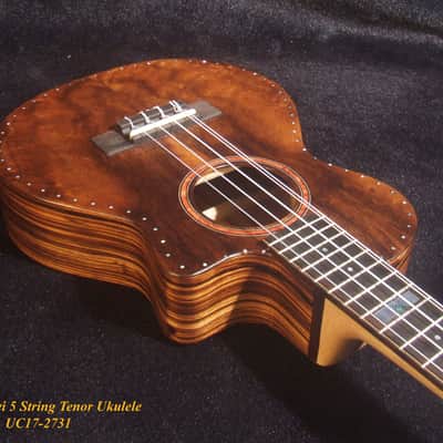 5 String Tenor Ukulele, Handmade Solid Acacia, Zebra wood, Cutaway, Soft-bag, Bruce Wei UC17-2731 image 3