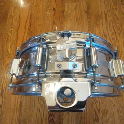 Rogers Vintage Dynasonic chrome over brass snare drum 1970s with snare rail - excellent image 2