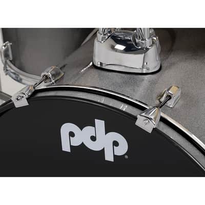 PDP PDCE2015KTSS 5 Piece Center Stage Series Complete Acoustic Drum Kit w/ 20" Kick, Hardware, Cymbals, and Throne - Silver Sparkle image 4