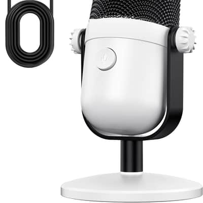 Gaming Microphone with Noise Cancellation & Mute Button, USB Condenser Mic for Streaming/Recording, Ultra-Compact Design, Compatible with PC/Mac/PS4/PS5, Podcast/YouTube/Twitch/Discord (White) image 1