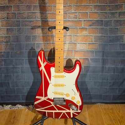 Vintage 1980s Hondo EVH Strat Copy Metallic Red/White Stripes Upgraded Tuners & Set Up image 1