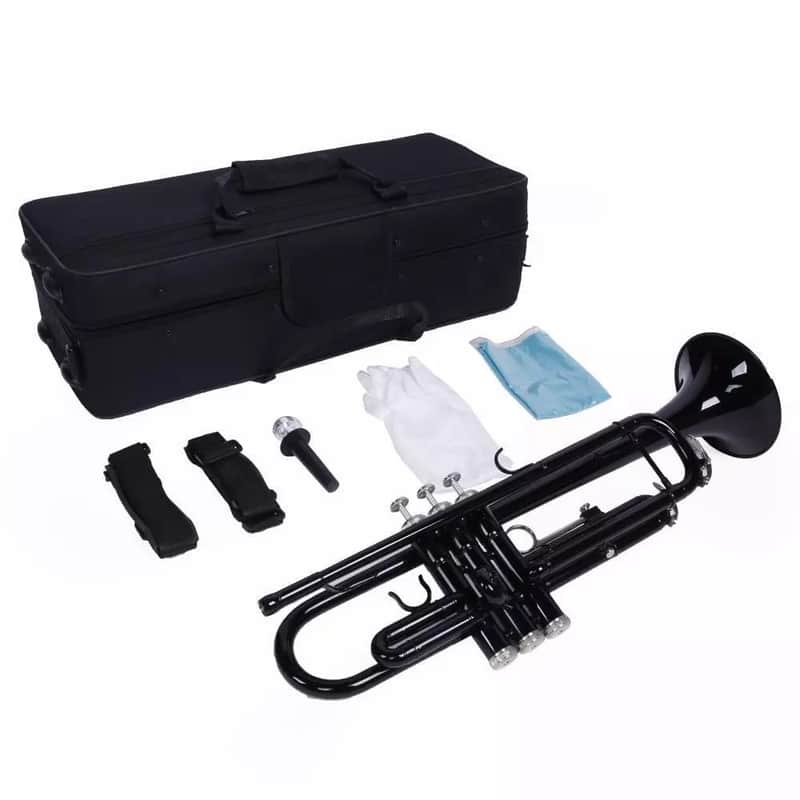 Black Bb Beginner Trumpet with Case, Gloves & Mouthpiece – Perfect for Students & School Bands image 1