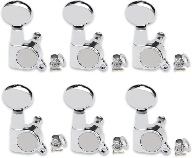 6 Pieces Guitar tuner pegs,Small Oval Concave Button Sealed-gear String Tuners Tuning Pegs key Machine Heads For Acoustic Electric Guitar (Chrome) image 1