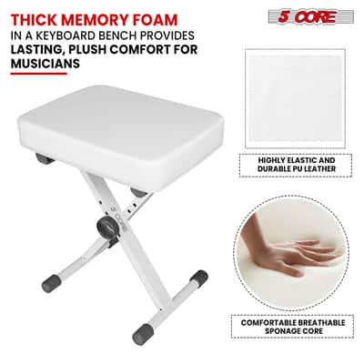 5 Core Keyboard Bench 3 Inch Padded Piano Stool Adjustable 20.5" Guitar Seat Heavy Duty Portable image 5