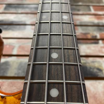Sterling by Music Man Stingray Ray34 HH Amber Burled Poplar Top image 6