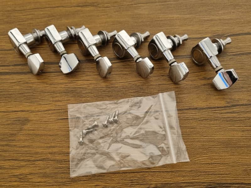 10mm 6 in Line Electric Guitar Tuners Tuning Pegs Chrome image 1