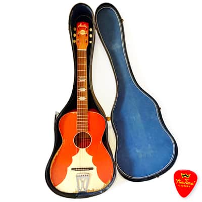 1950s Harmony Stella Sundale H907 Parlor Guitar Jubilee Red & White Acoustic w/ Hardshell Case – “Candy” image 5