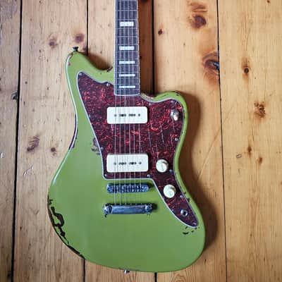 Custom Jazzmaster green electric guitar relic with P90 pickups 2025 image 4