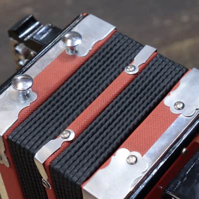 Gagné & Frère 1-Row 2-Bass 10-Treble Button "D" Red & Black Diatonic Accordion w/Case image 15