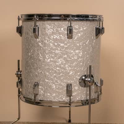 Vintage Rogers White Marine Pearl Drum Set 14x24 9x13 and 16x16 image 3