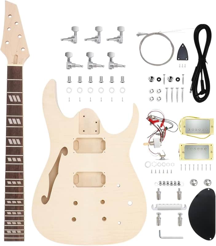 DIY Electric Guitar Kit Beginner Kit 6 String Right Handed with Flamed Maple Veneer Top Basswood Body Hard Maple Neck Rosewood Fingerboard Chrome Hardware Build Your Own Guitar. image 1