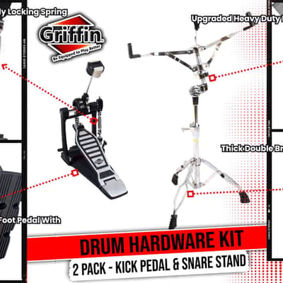 Single Kick Bass Drum Pedal & Snare Drum Stand Package (2-Piece Kit) by Griffin |Deluxe Double-Chain Foot Percussion Kit with 4-Sided Beater & Adjustable Power Cam System for Intense Play image 13