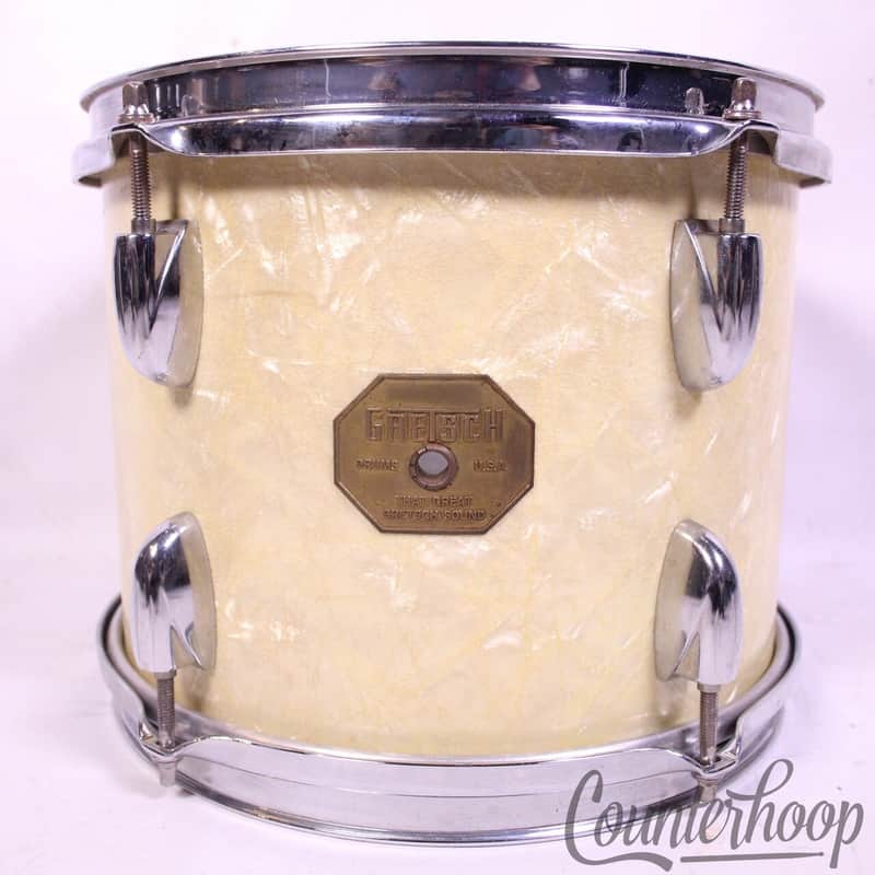 Gretsch 10x8"Tom Drum WMP White Marine Pearl Stop-Sign Badge Vintage70s+Die-Cast image 1