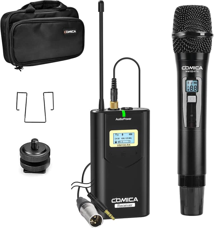 CVM-WM100 H UHF 48-Channel Professional Wireless Handheld Microphone System for Canon Nikon Sony Panasonic Fuji DSLR Camera, XLR Camcorder, Smartphone, Perfect for Video Recording/Interview image 1