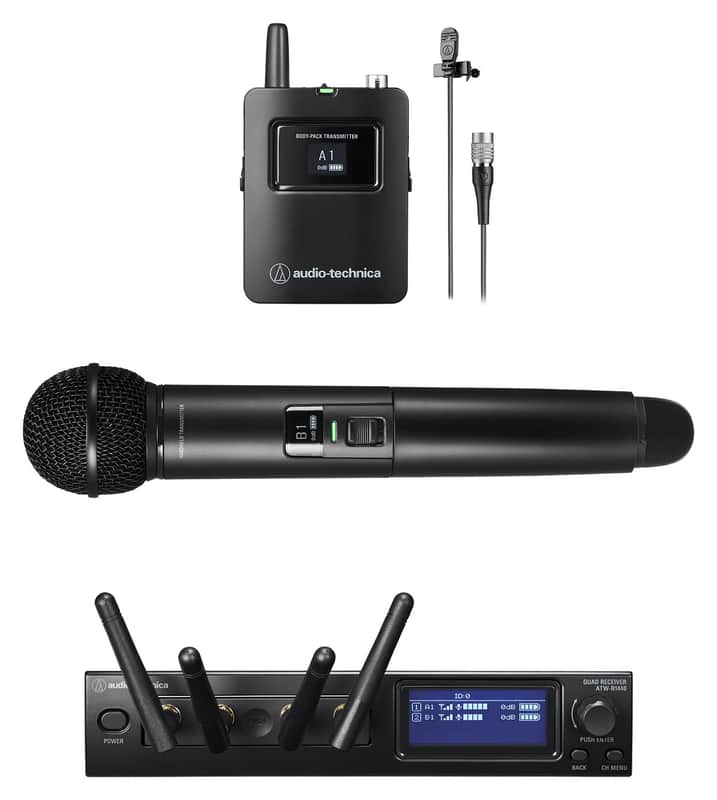 Audio Technica ATW-1423/L Wireless Microphone System Receiver+Handheld+Lav Mics image 1