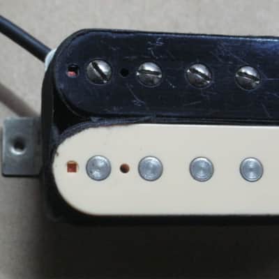litely reliced player's wear StewMac Neck Humbucker Reverse Zebra (screws on black/flat poles on creme) 8.42k, Alnico 5, 50mm pole spacing, item # 101549 2000s-2010s, +screws/springs (orig 4 conductor wire shortened & 2 conductor wire added, Now 2 con) image 13