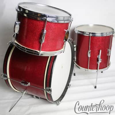 Pearl 20,12,14"Drum Set Tempro Vintage 60s Red Sparkle Made In Japan 3Ply Shells image 3