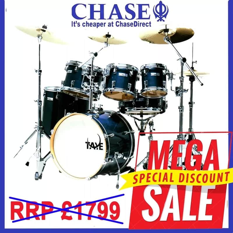 Drum Kit 4 Piece TAYE Studio Maple Blue 22" Bass Drums Incl Hardware Set -- D-23 image 1