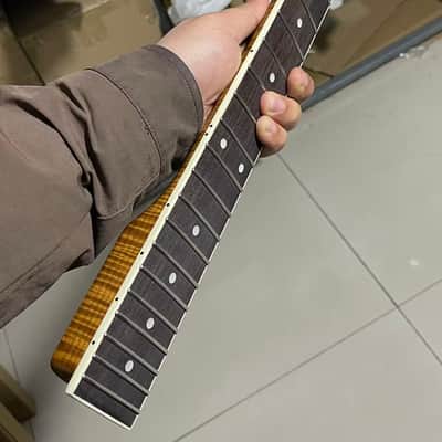 white binding Round end stainless steel 22 frets 5a roasted flame Maple guitar neck 25.5inch hole 10mm Rosewood fingerboard image 4
