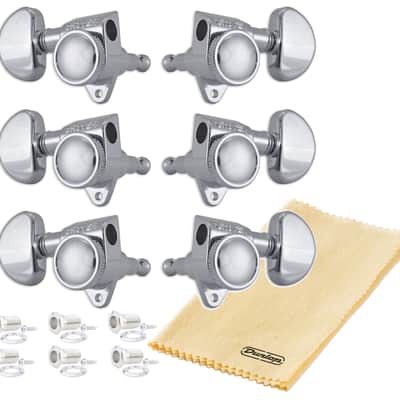 Grover 502C ROTO-GRIP Locking Rotomatics Guitar Tuners, Tuning Machines Set 3+3 18:1 Chrome Tuning Keys with Dunlop Polish Cloth Bundle Tuner Heads with Kidney Button image 1