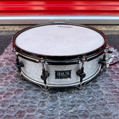 Spaun 5x14 Custom Maple Snare Drum – Silver Sparkle, Black Nickel Hardware, USA Made image 1