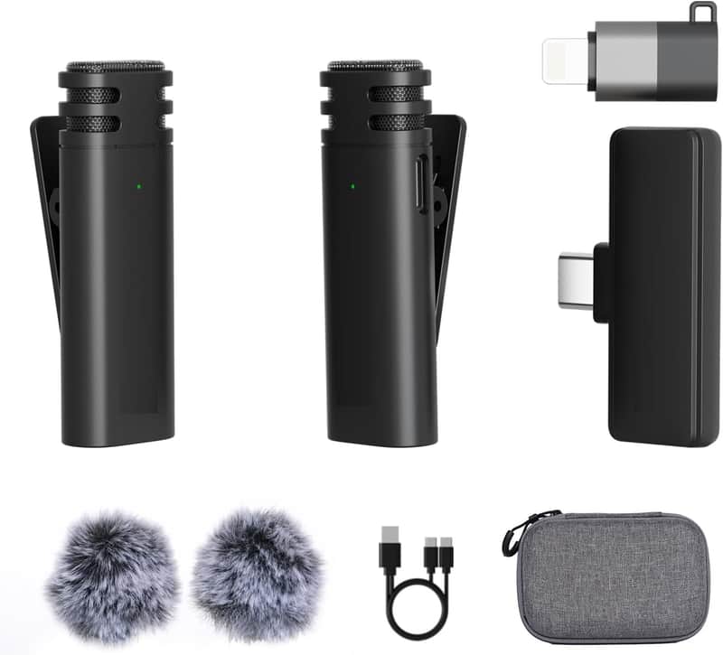 Wireless Lavalier Microphone for iPhone Android Tablet PC, Lapel Microphone Wireless with 2.4G Ultra-Low Delay, Noise Cancellation, Mute Button, 6H for Record, Vlog, Podcast image 1