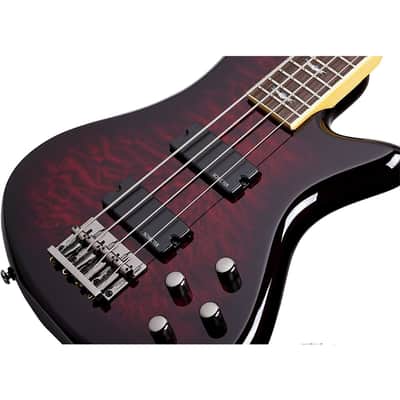 Schecter Stiletto Extreme-4 Bass Guitar (4 String, Black Cherry) Bundle with Ultimate Support Pro Guitar Stand, Guitar Strap and Classic Guitar Pick (10-Pack) image 3