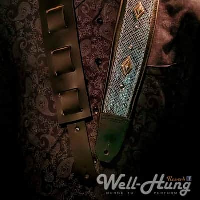 Well-Hung "Surf Diamonds" - 3" wide padded black leather comfort strap with turquoise python and metalwork image 4