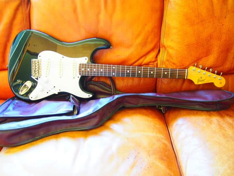 1980 Greco SE-800 Super Real Black, V neck with rosewood slab board (MIJ S-Style) + Original gig bag image 1