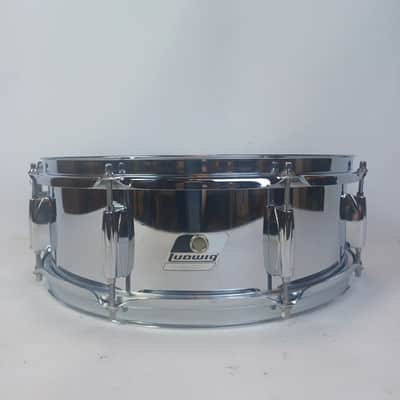 Ludwig Steel Rocker 8Lug Snare Drum 80s 5x14"Vintage Chrome Black/White #814113 image 1