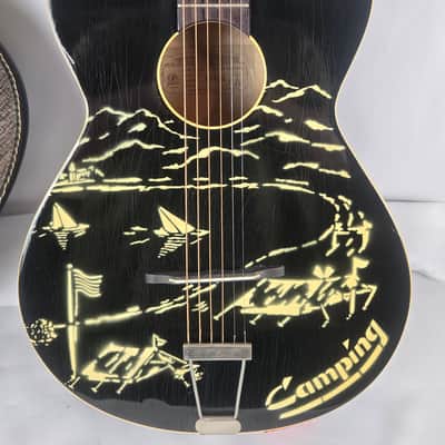 Framus 5/3 1950s 60s - Camping Stencil Black Vintage Acoustic 00 Parlor Guitar image 2