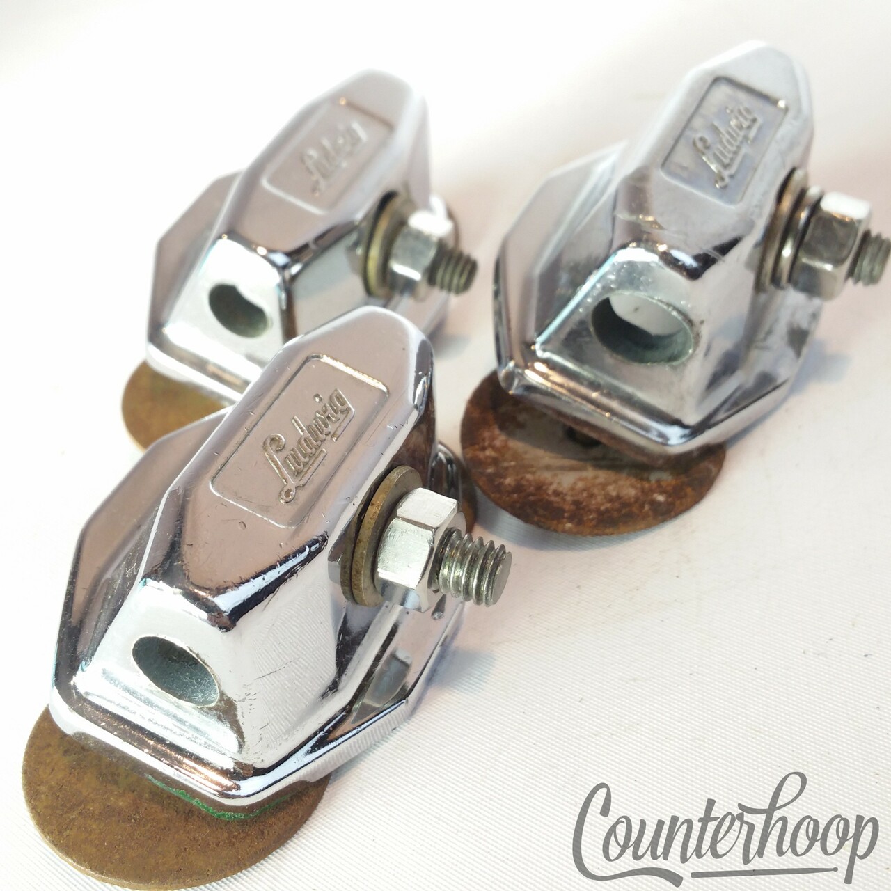 Ludwig 3x Tom Mounts/Floor Legs/Bass Drum Spurs/Cymbal Arms Chrome Vintage 60s — main photograph