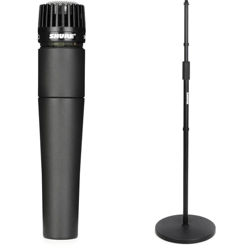 Shure SM57 Cardioid Dynamic Instrument Microphone with 12" Round Base Stand image 1