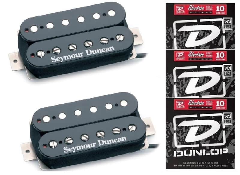 Seymour Duncan SH-4 JB & SH-2 Jazz Hot Rodded Humbucker Black Pickup Set  ( 3 DUNLOP STRING SETS ) image 1